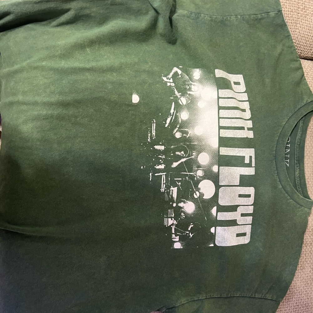 Pink Floyd White Graphic on Green Short Sleeve Tee